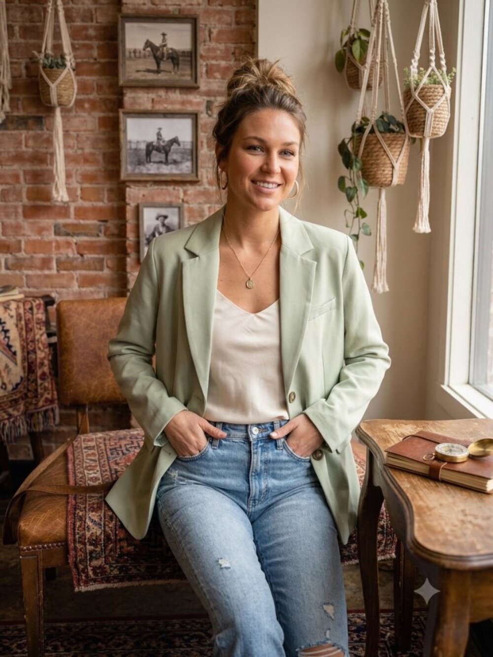 Mimosa Sage Green Oversized Blazer Professional Workwear Jacket S/M